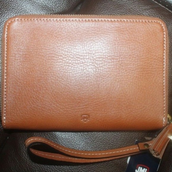 JML Jack Mason Tan Leather Embossed Auburn Tigers wristlet tassel zip close New… - Picture 3 of 5